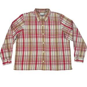 Alfred Dunner Womens Shirt Pink Tan Plaid Blouse 12P Petite